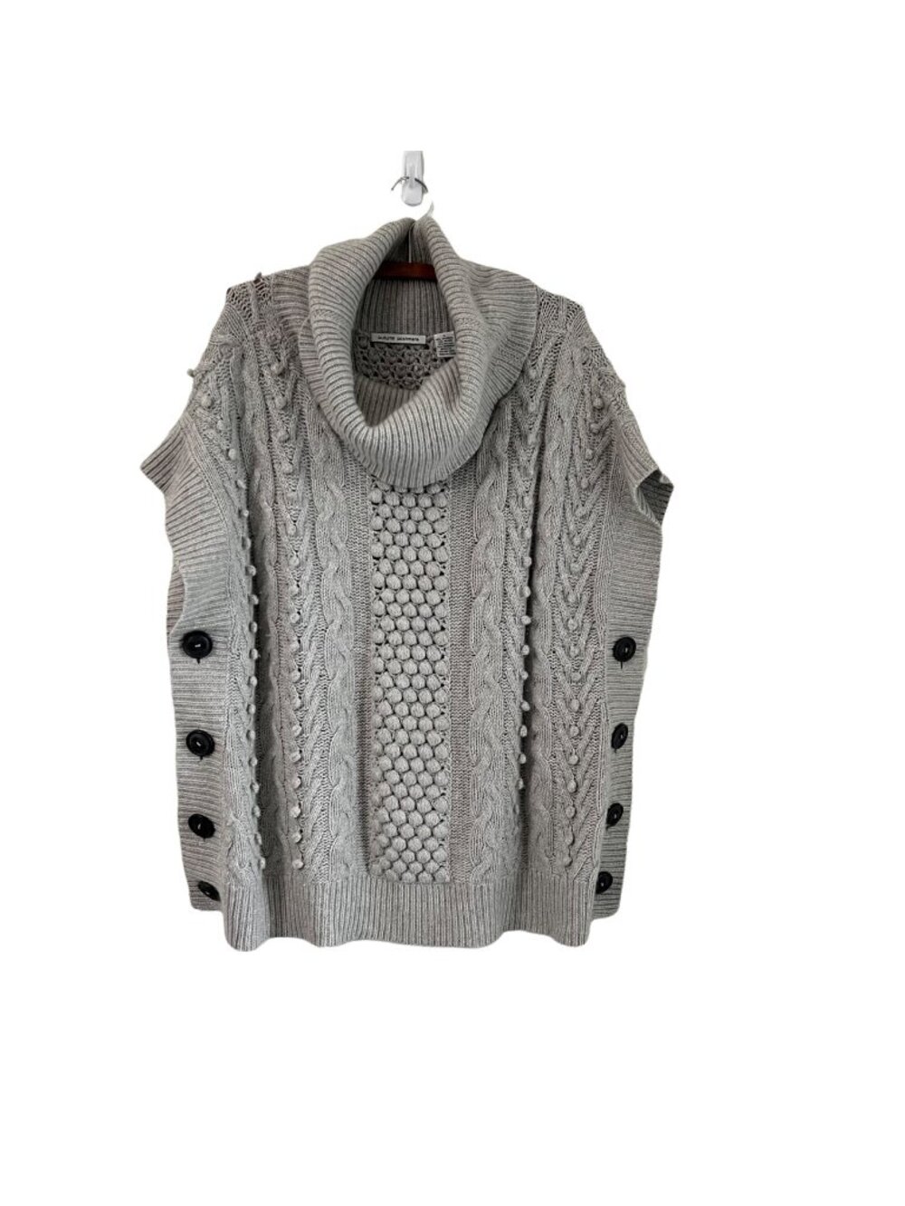 Autumn Cashmere Womens Gray Bobble Turtleneck Side Button Poncho Sweater Small